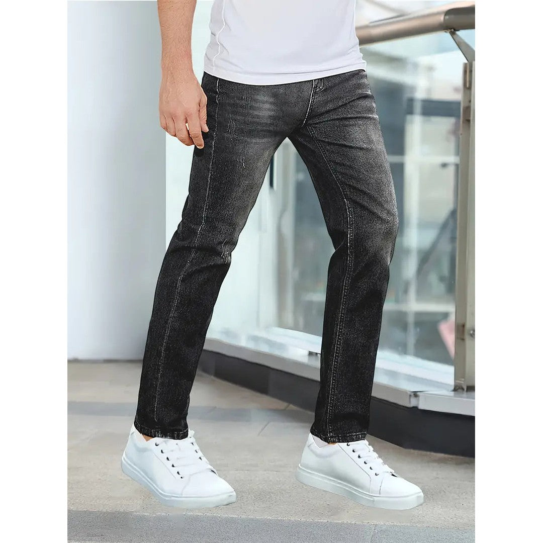 Man wearing the Kian men's denim pocket detail pants, side view