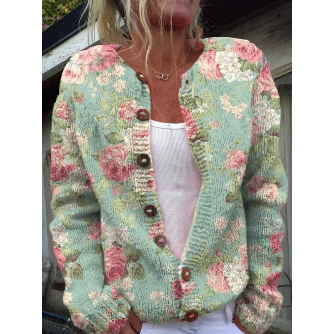 Woman wearing the Lana women's casual long-sleeve sweater, model view