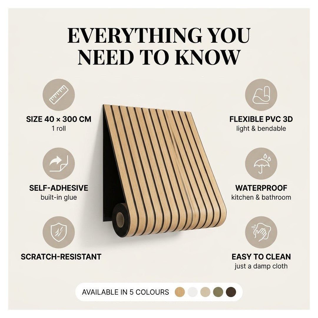 Self-adhesive 3D PVC wood-effect slat wall panel - product photo 8