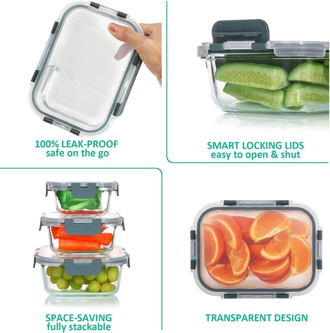 Airtight stackable glass food storage containers with lids - product photo 3