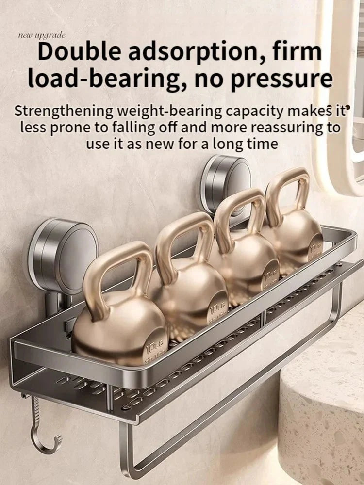 No-drill suction aluminium shower shelf with drain rack - product photo 3