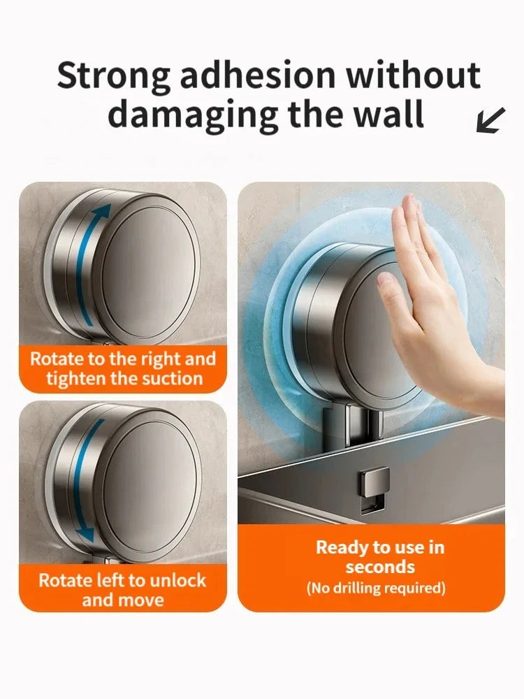 No-drill suction aluminium shower shelf with drain rack - product photo 5