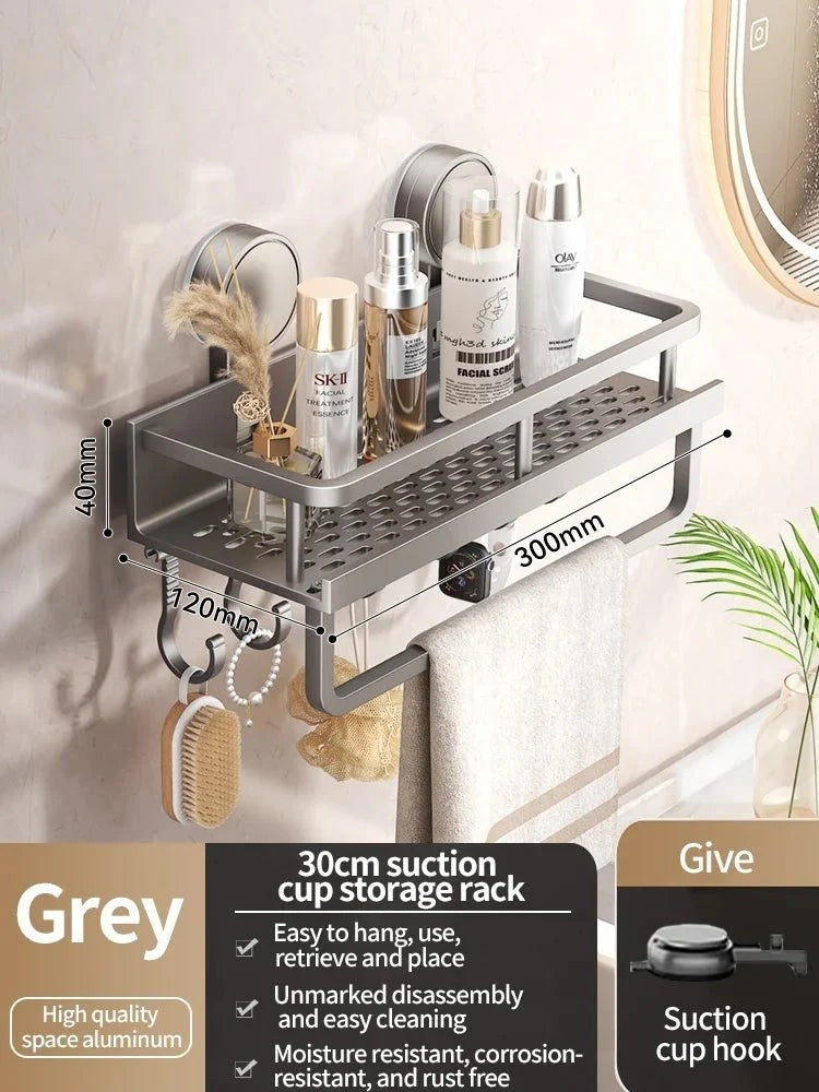 No-drill suction aluminium shower shelf with drain rack - product photo 6
