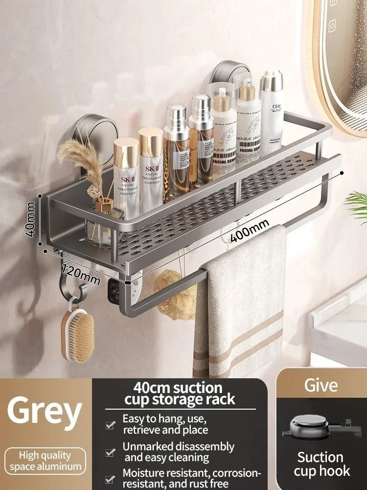No-drill suction aluminium shower shelf with drain rack - product photo 7