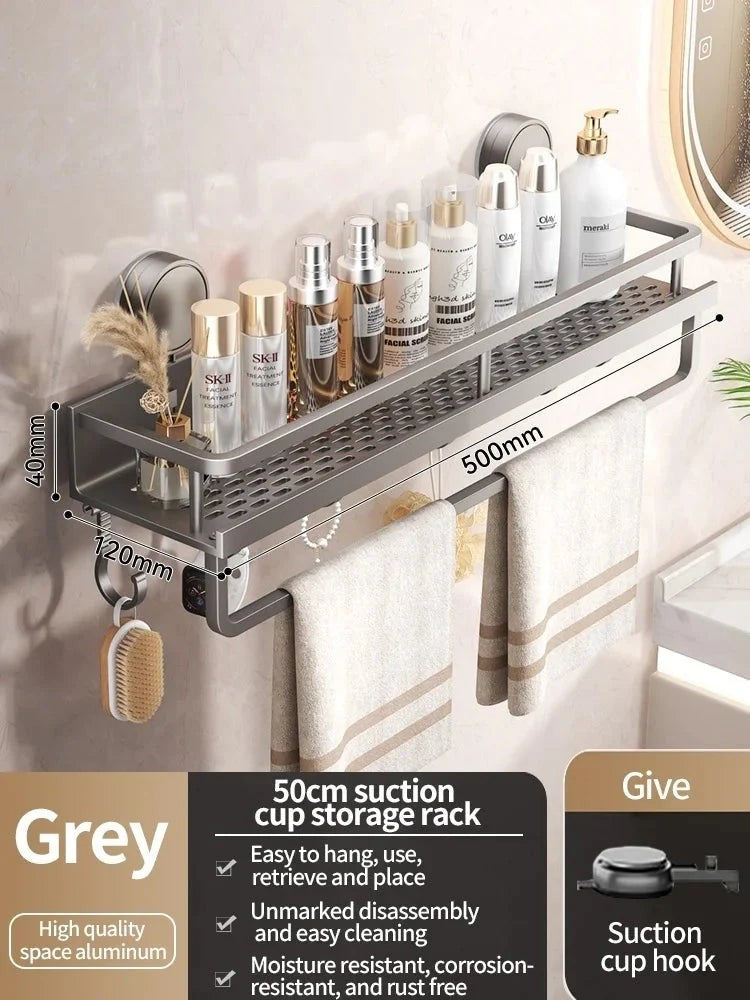No-drill suction aluminium shower shelf with drain rack - product photo 8