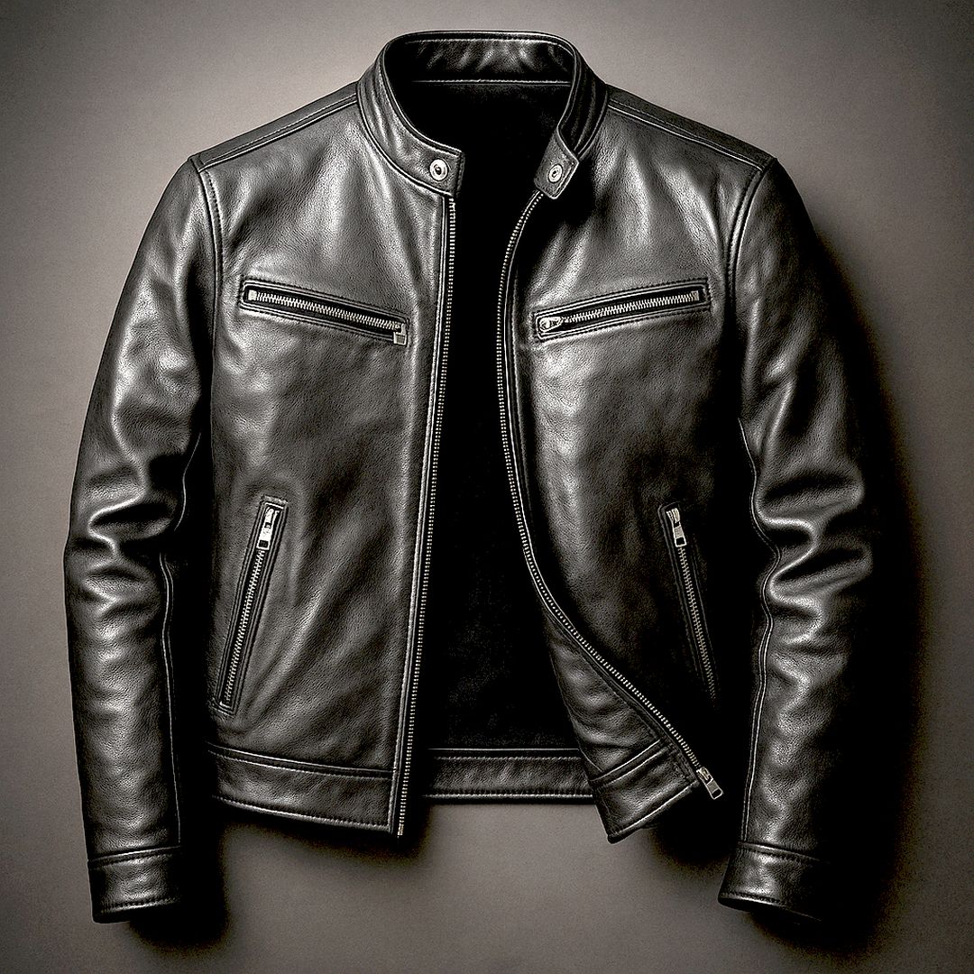 Man wearing the Lennox men's leather vintage jacket, model view