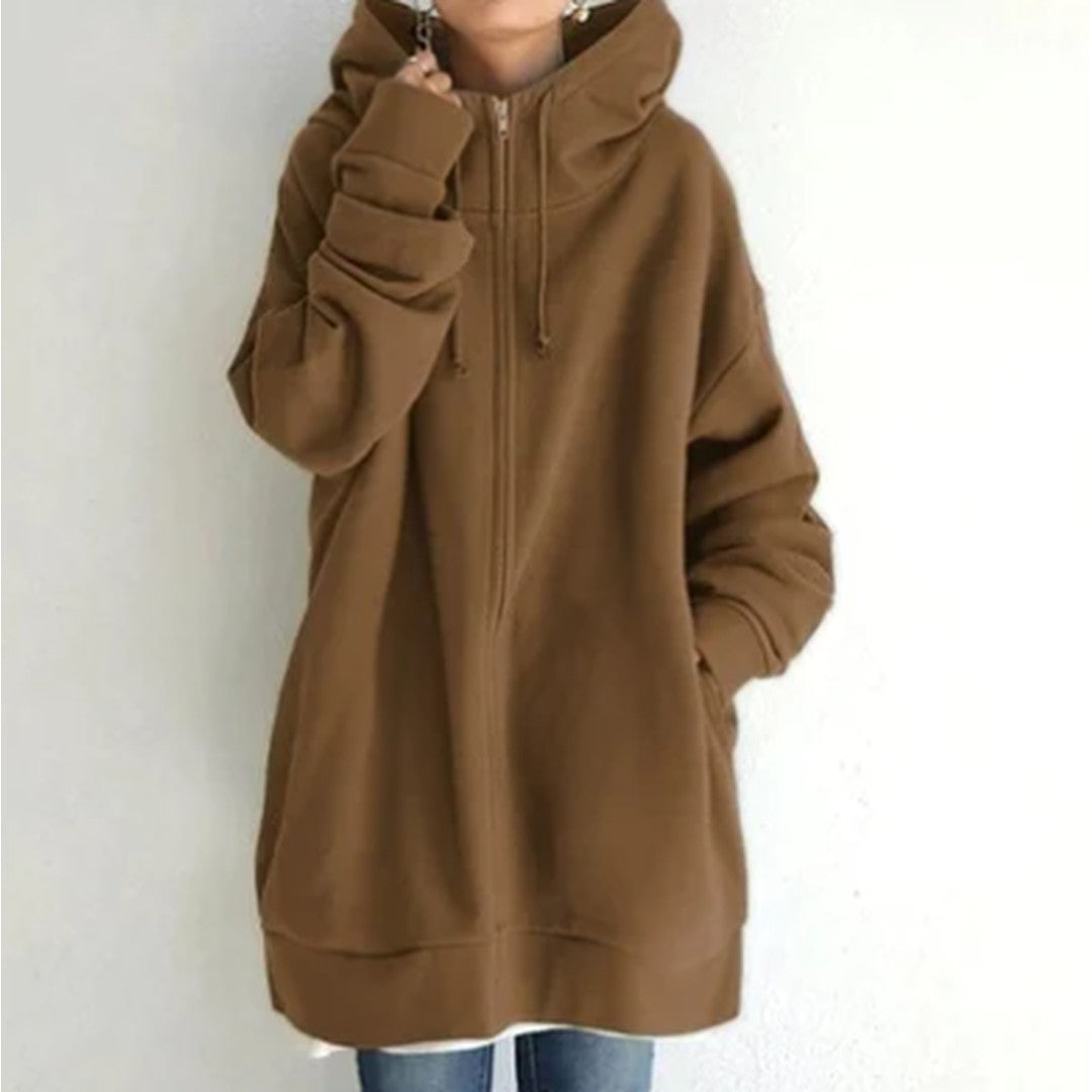 Woman wearing the Lenore women's zip-up hoodie, 10 view