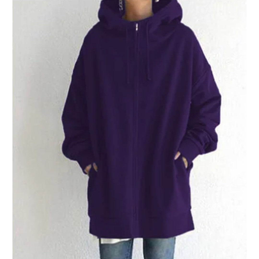 Woman wearing the Lenore women's zip-up hoodie, 11 view