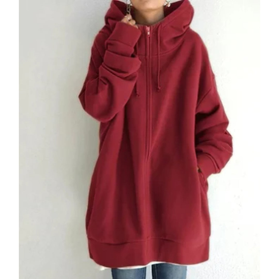 Woman wearing the Lenore women's zip-up hoodie, 12 view
