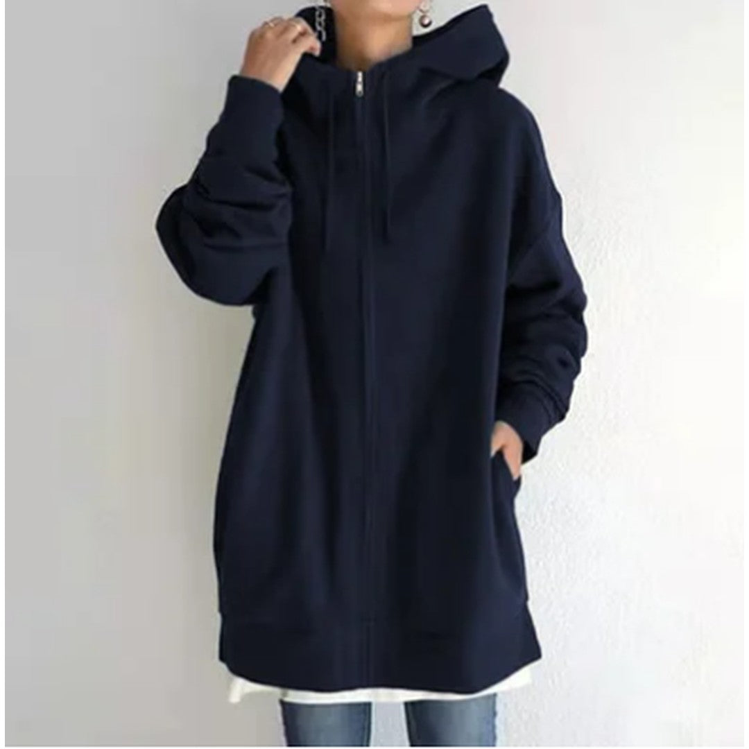 Woman wearing the Lenore women's zip-up hoodie, 17 view
