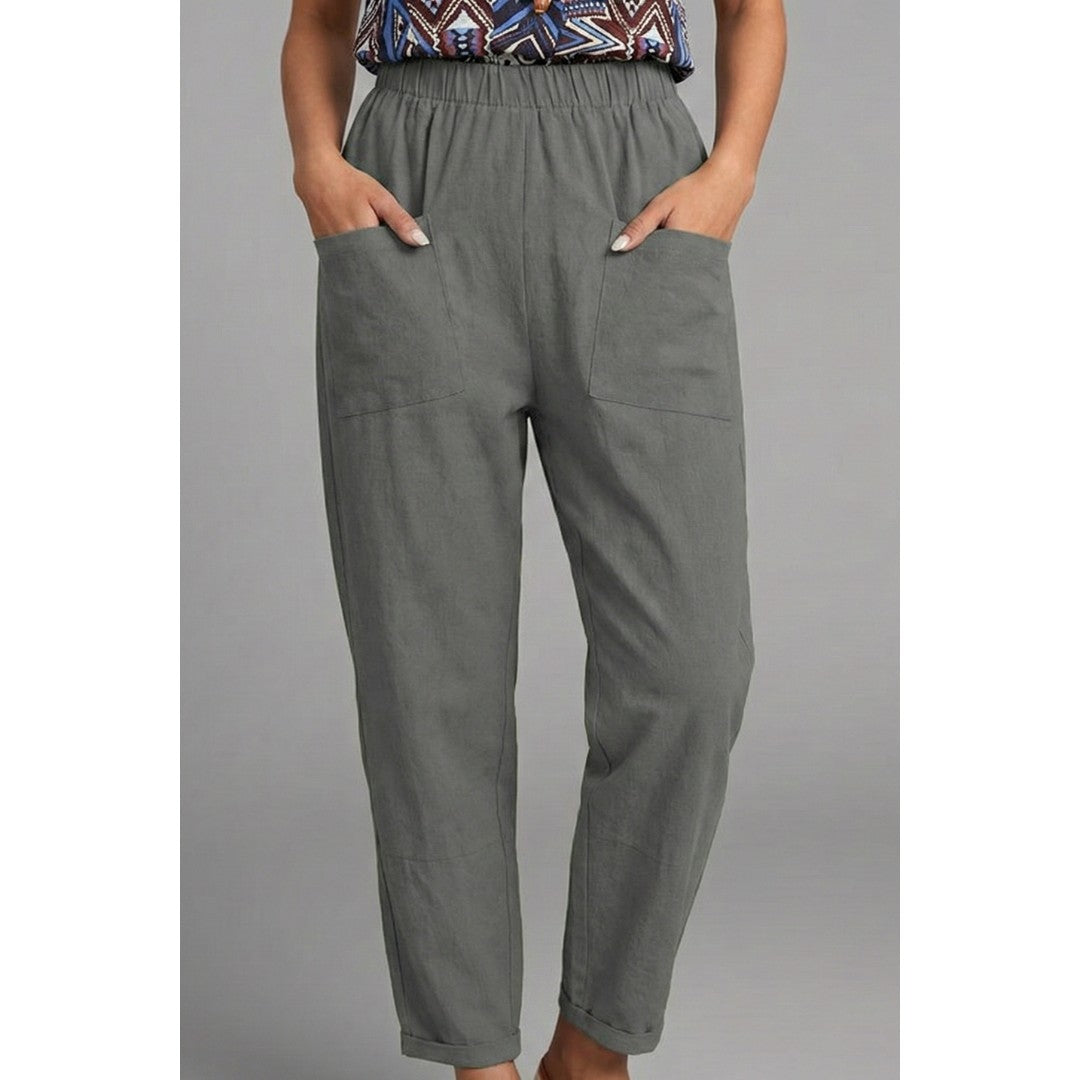 Woman wearing the Lilith women's pocket detail pants, model view