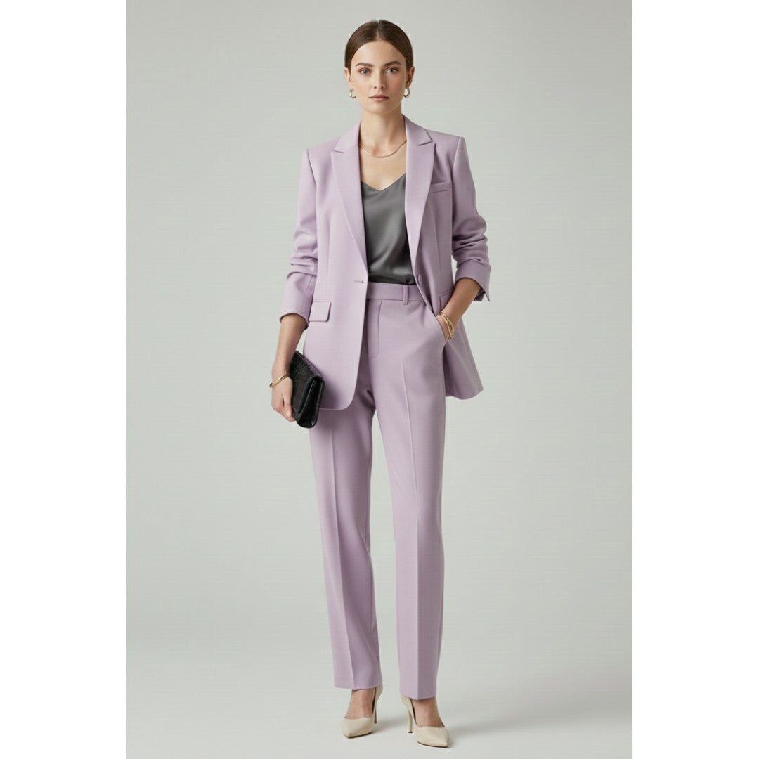 Woman wearing the Lincoln women's straight-leg set, flatlay view