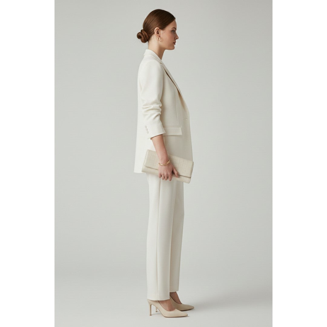 Woman wearing the Lincoln women's straight-leg set, side view