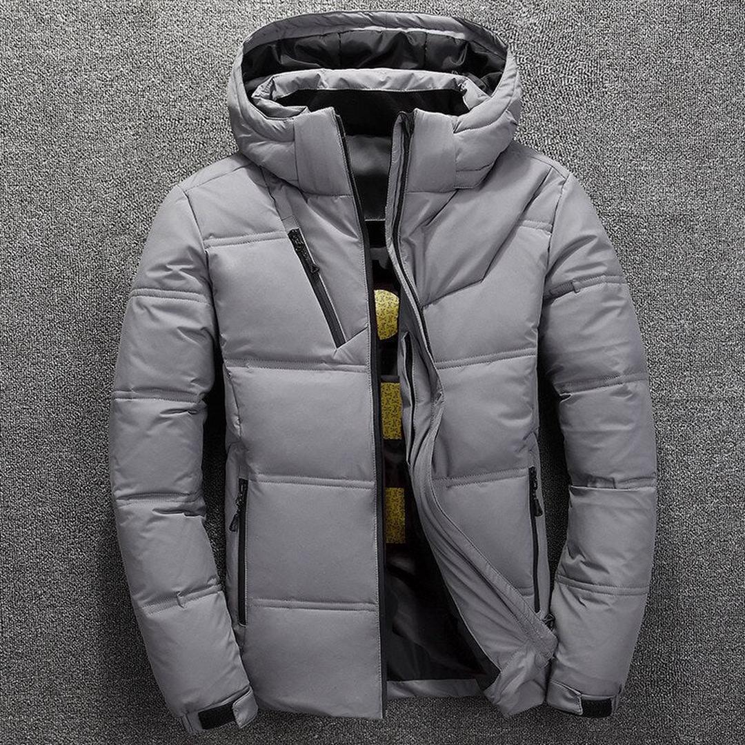 Man wearing the Lorenzo men's hooded jacket, front view