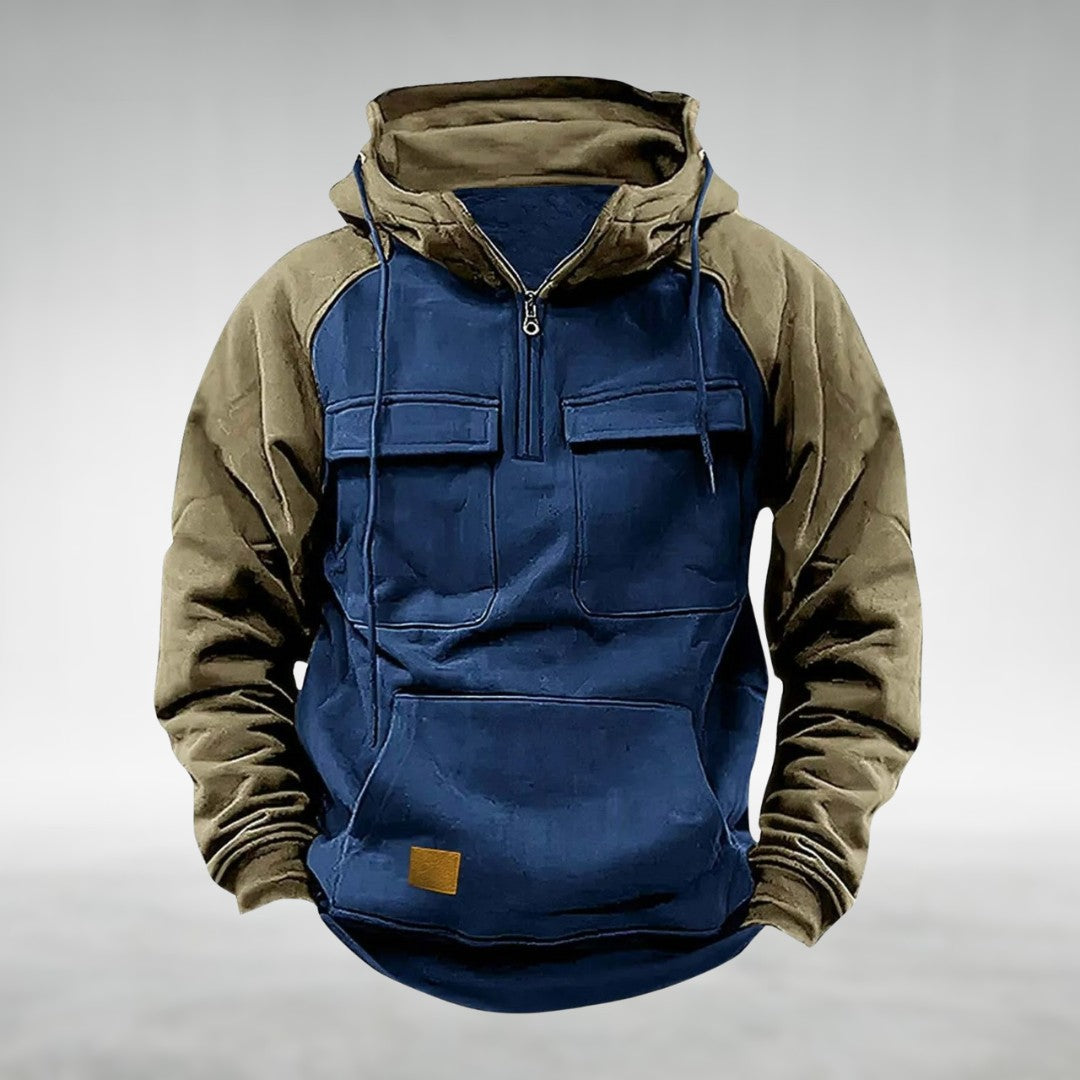 Man wearing the Ludovic men's hoodie, side view
