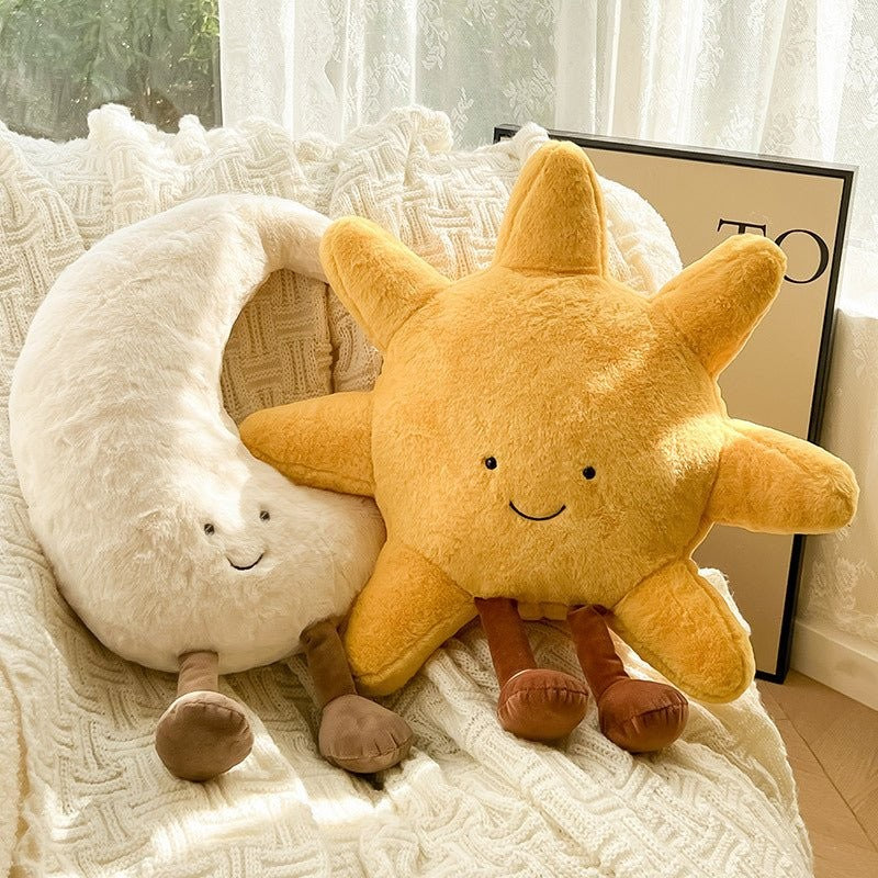 Plush sun and moon face cushion - product photo 2