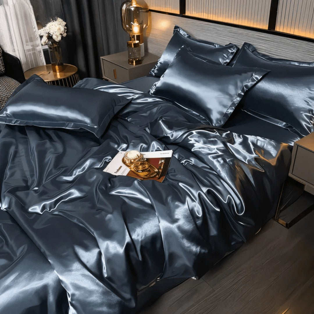 Satin bedding set on a made bed - product photo 7