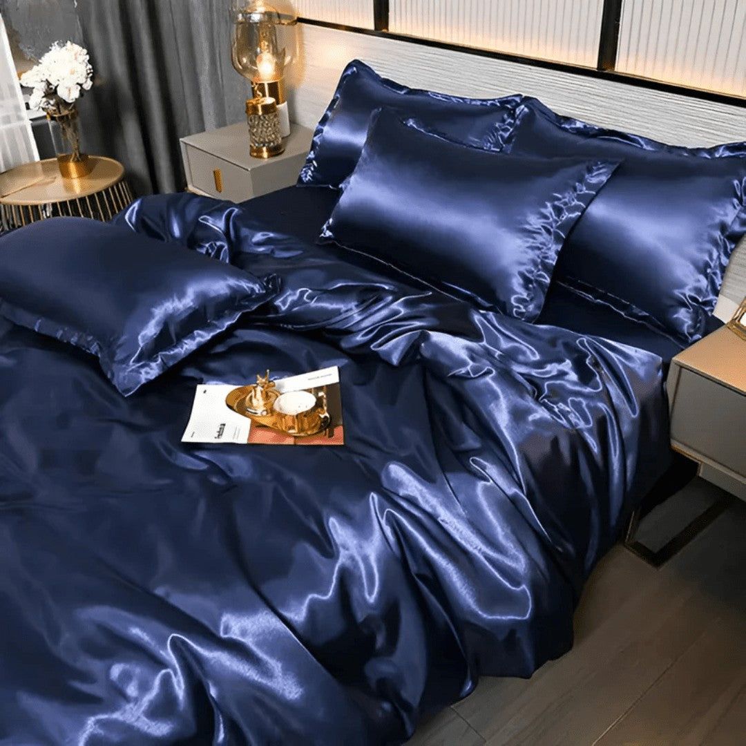 Satin bedding set on a made bed - product photo 8