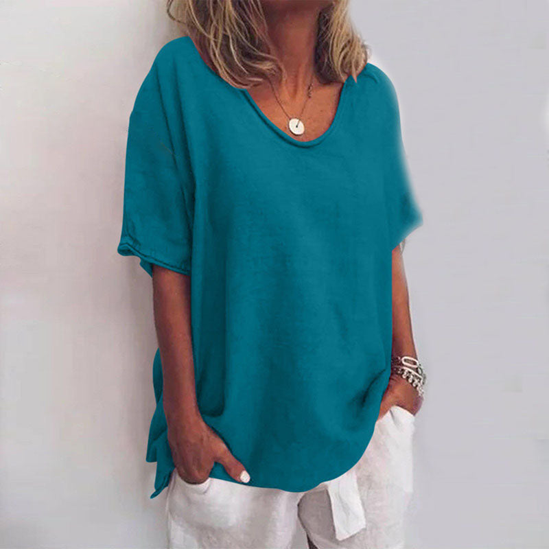 Lunara | Women's Oversized Linen V-Neck Relaxed Top