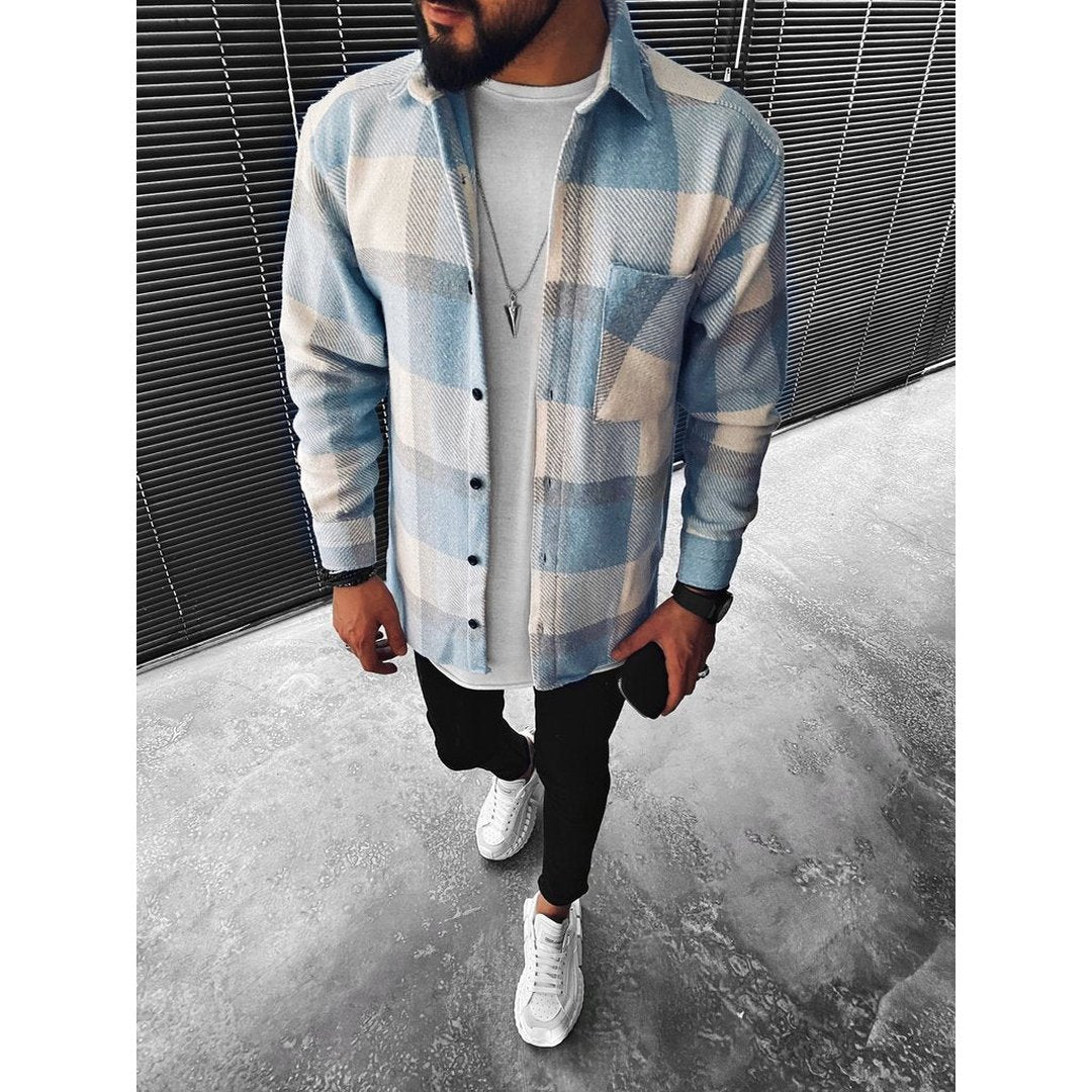 Man wearing the Maddox men's polo shirt, back view