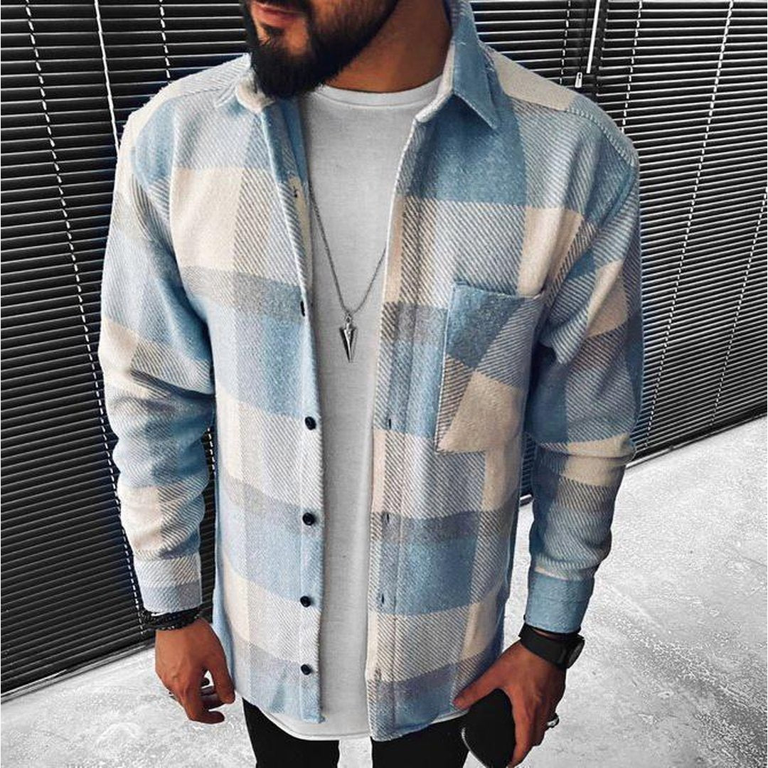 Man wearing the Maddox men's polo shirt, side view