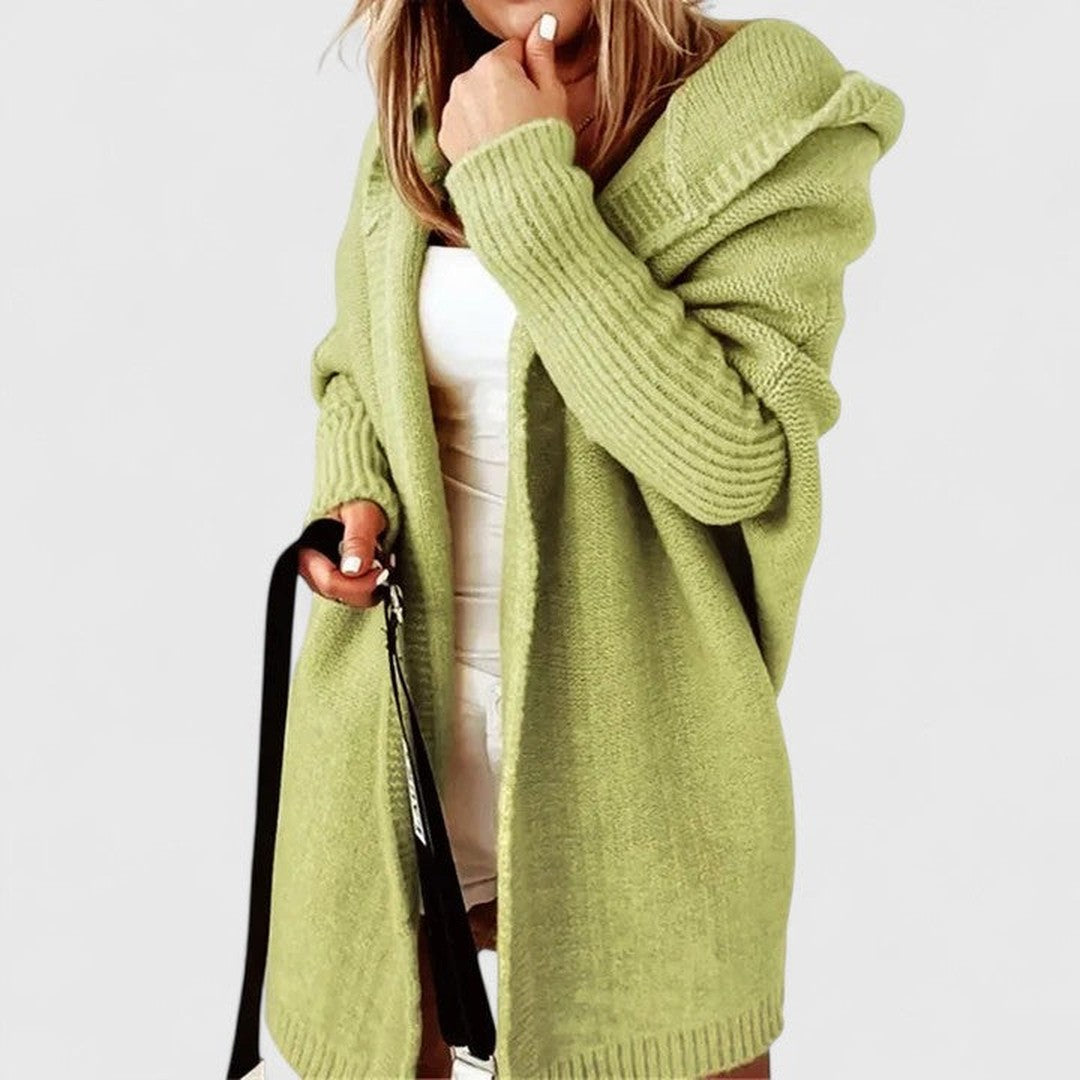 Woman wearing the Madelyn women's cardigan, model view
