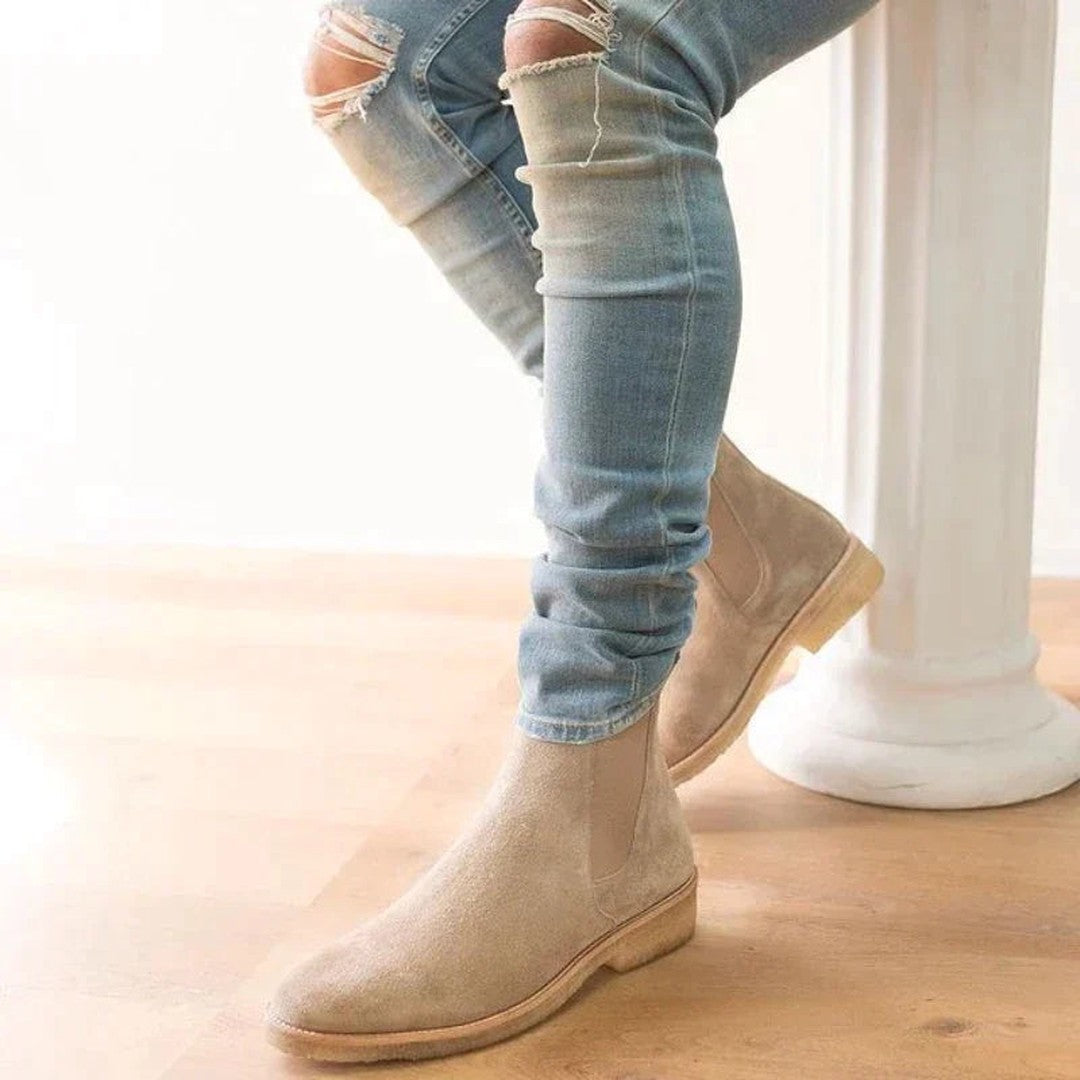 Man wearing the Marcel men's suede boots, 7 view
