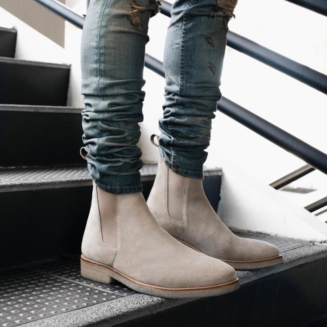 Man wearing the Marcel men's suede boots, 9 view