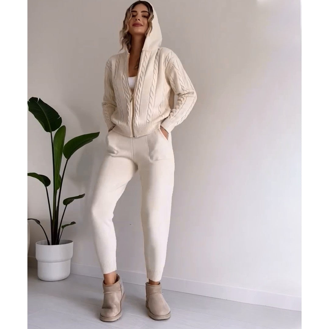 Woman wearing the Marisol women's knit sweater, back view