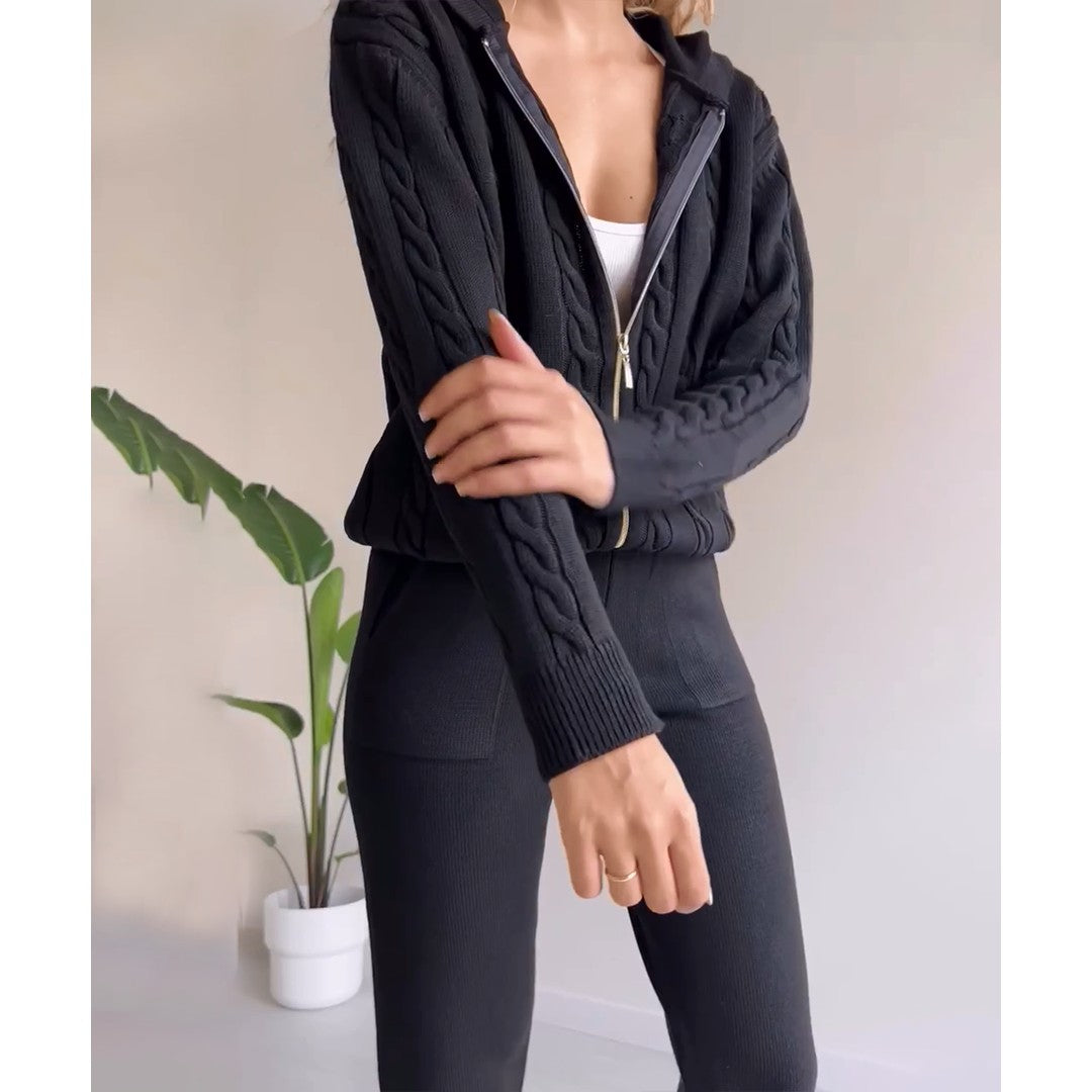 Woman wearing the Marisol women's knit sweater, side view