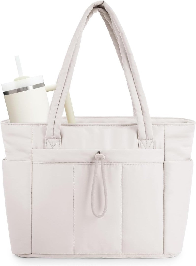Quilted puffer tote with a tumbler pocket and laptop sleeve - product photo 1