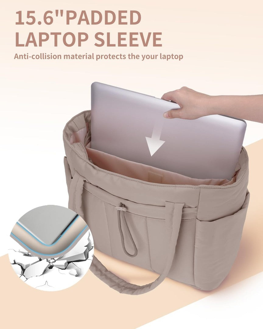 Quilted puffer tote with a tumbler pocket and laptop sleeve - product photo 19