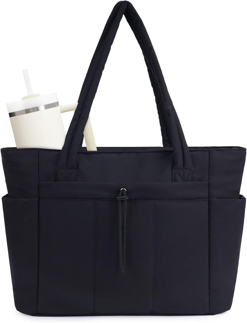 Quilted puffer tote with a tumbler pocket and laptop sleeve - product photo 22