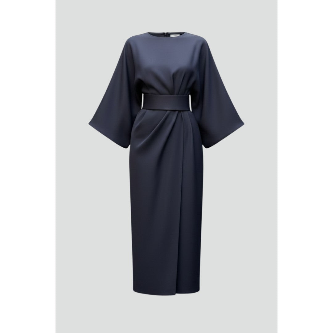 Woman wearing the Mathilda women's midi dress, front view