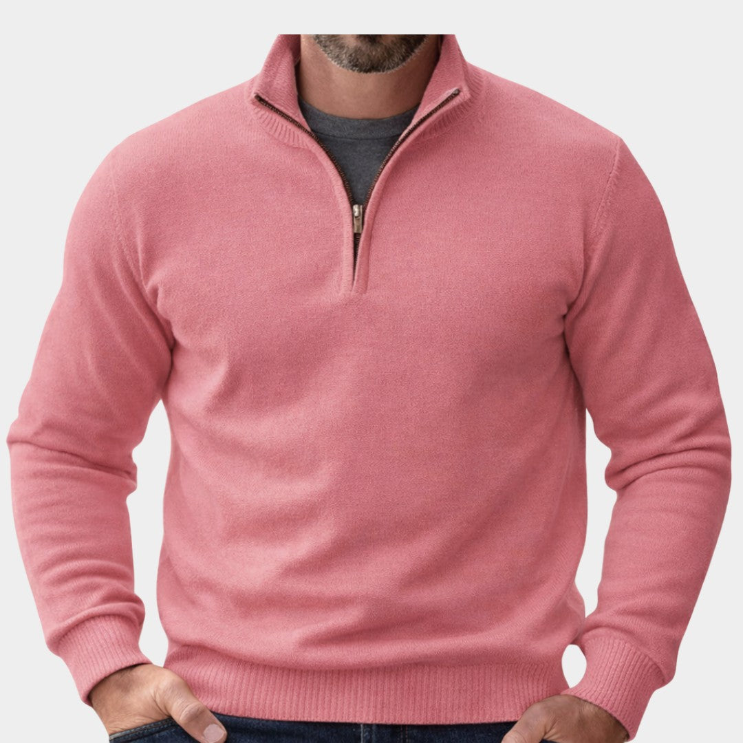 Man wearing the Maxim men's zip-up sweater, 8 view