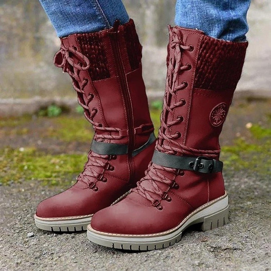 Woman wearing the Maya women's boots, detail view