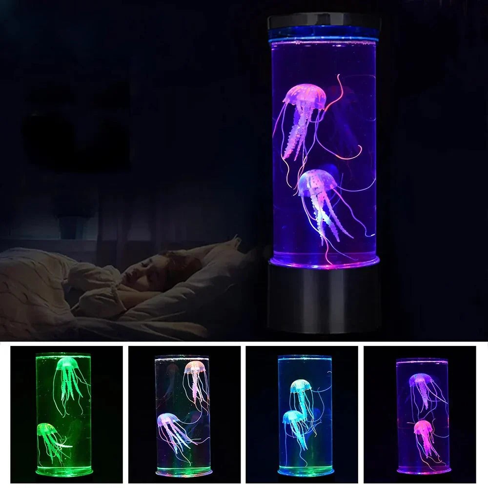 LED jellyfish mood lamp with floating silicone jellyfish - product photo 2