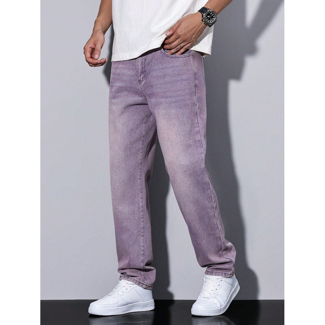 Man wearing the Miles men's casual denim jeans, side view