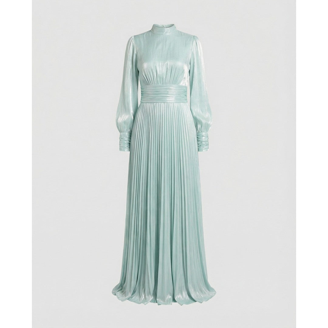 Woman wearing the Moira women's maxi dress, detail view
