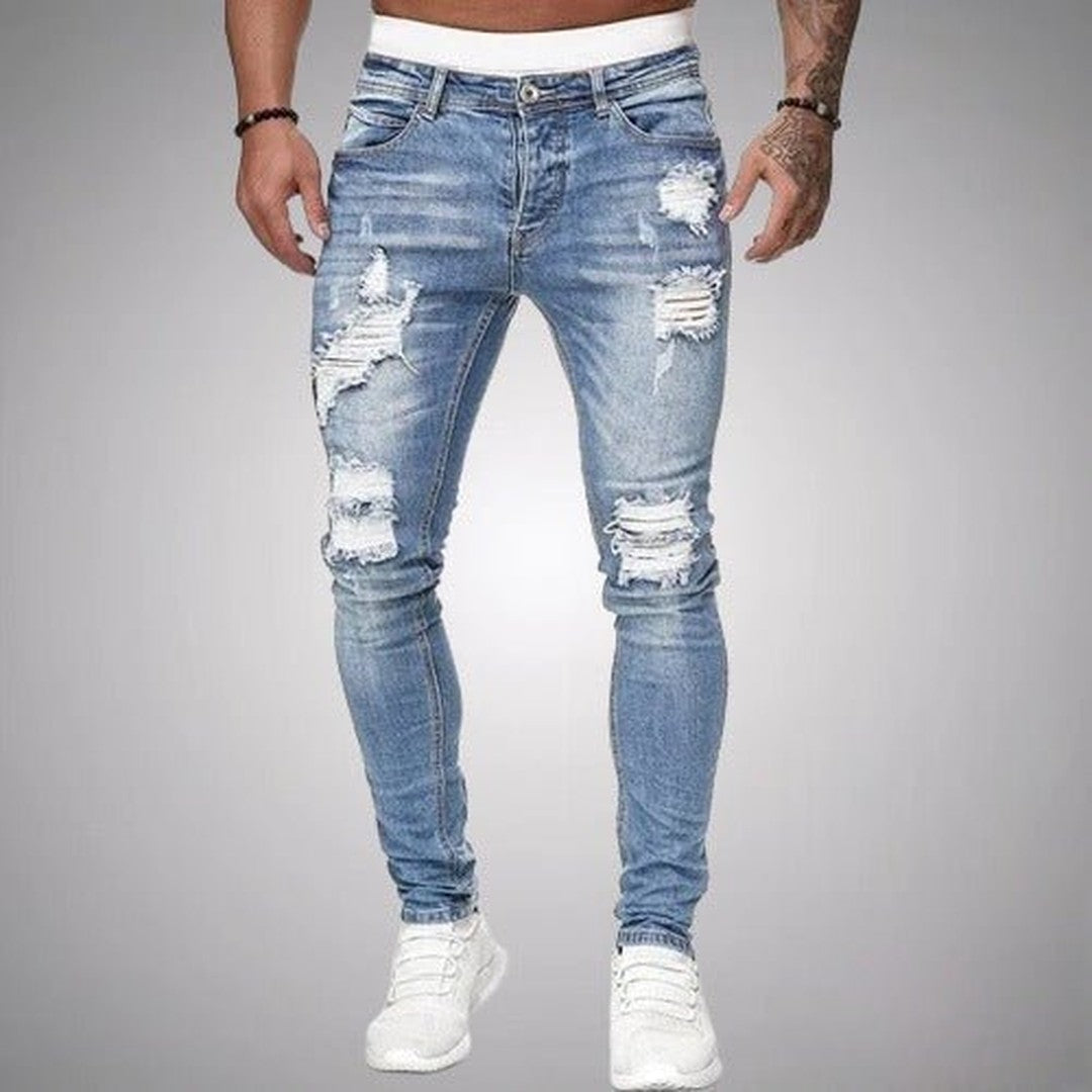 Man wearing the Murphy men's slim-fit stretch jeans, back view
