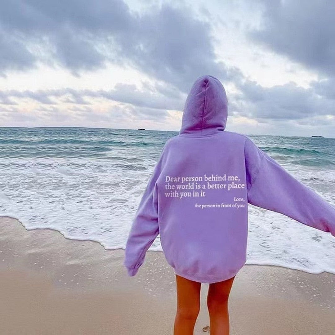 Woman wearing the Naomi women's hoodie, 13 view