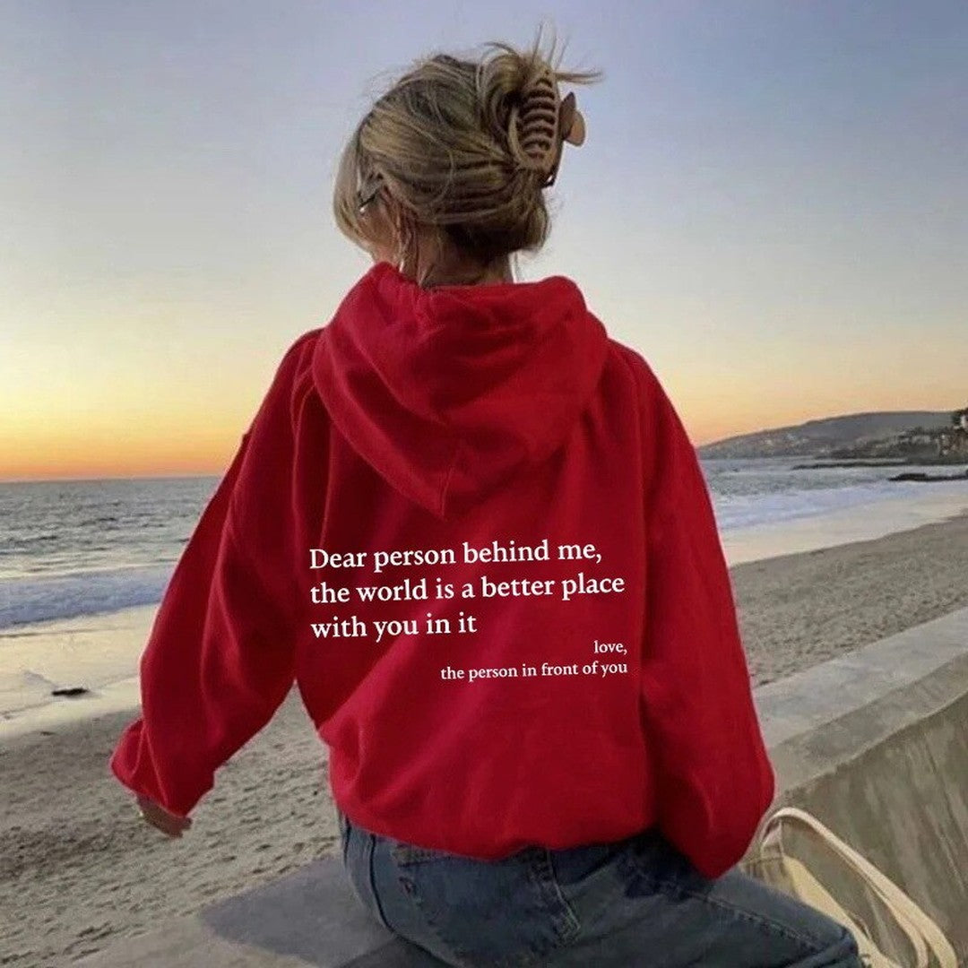 Woman wearing the Naomi women's hoodie, 15 view