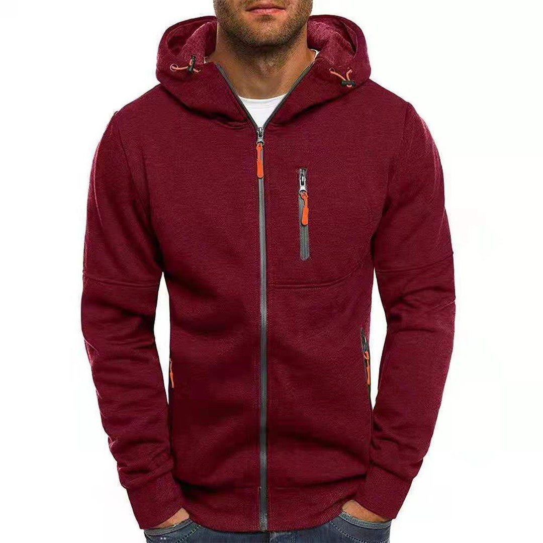Man wearing the Nash men's hooded fleece cardigan, model view