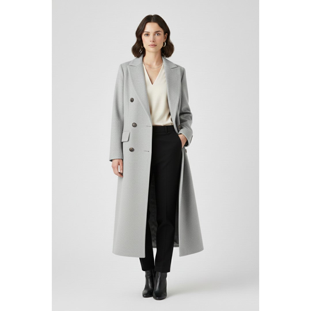 Woman wearing the Nataly women's button-up coat, 7 view