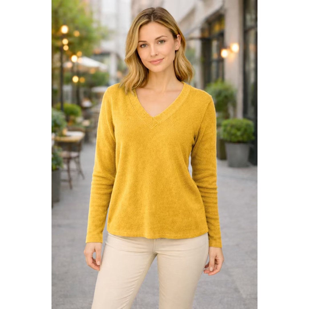 Woman wearing the Norah women's v-neck knit vintage sweater, 10 view