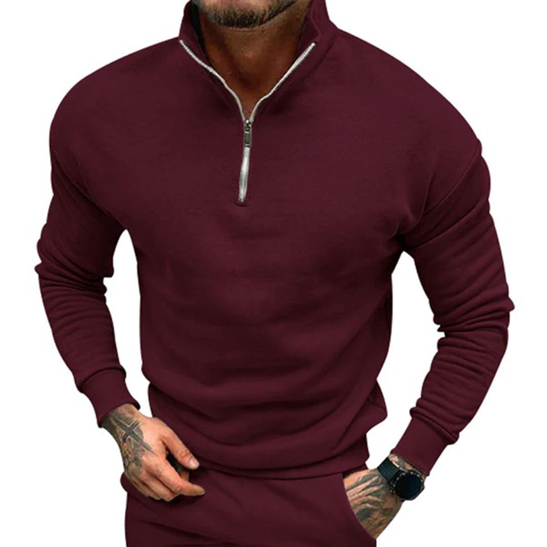 Man wearing the Octavian men's zip-up sweater, 10 view