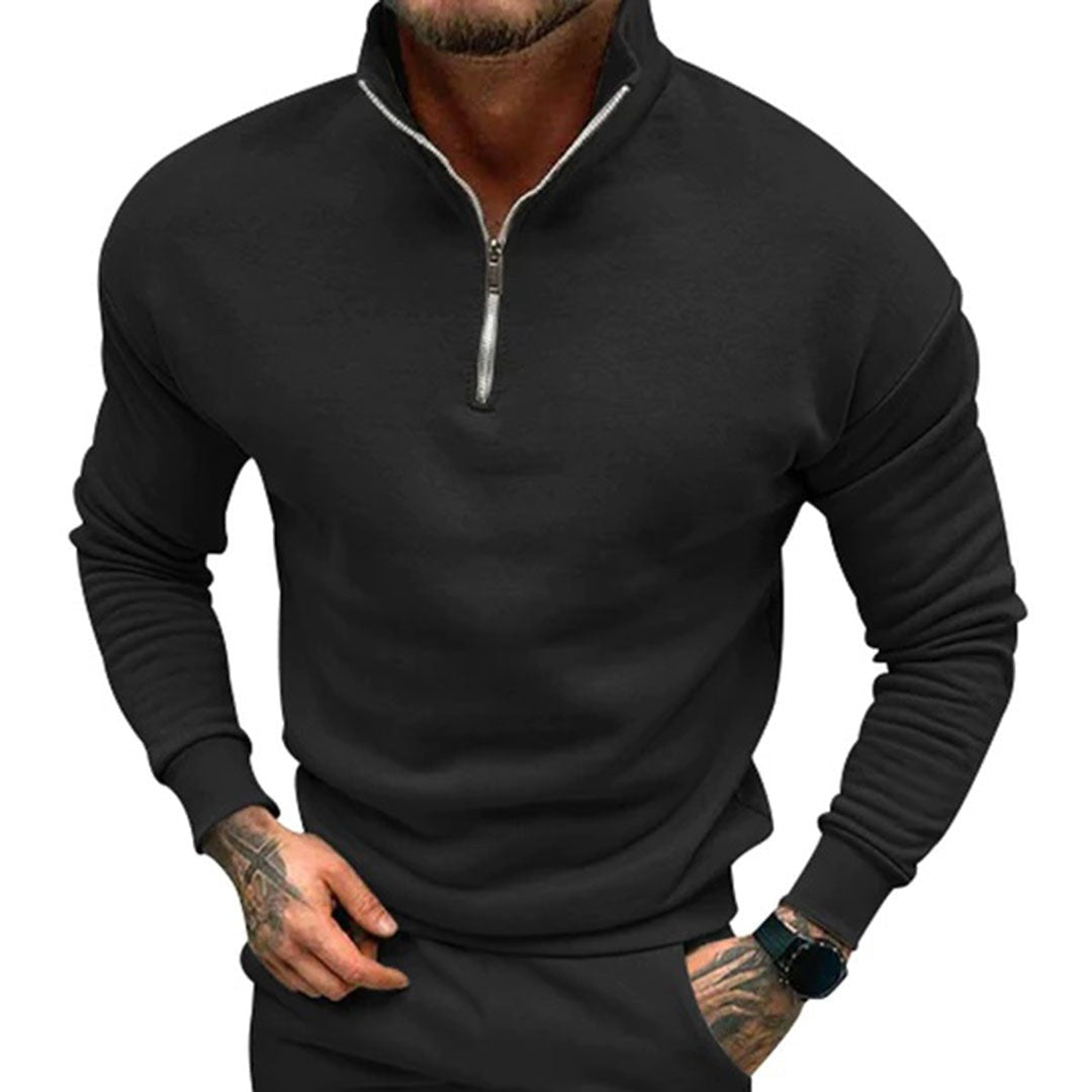 Man wearing the Octavian men's zip-up sweater, 11 view