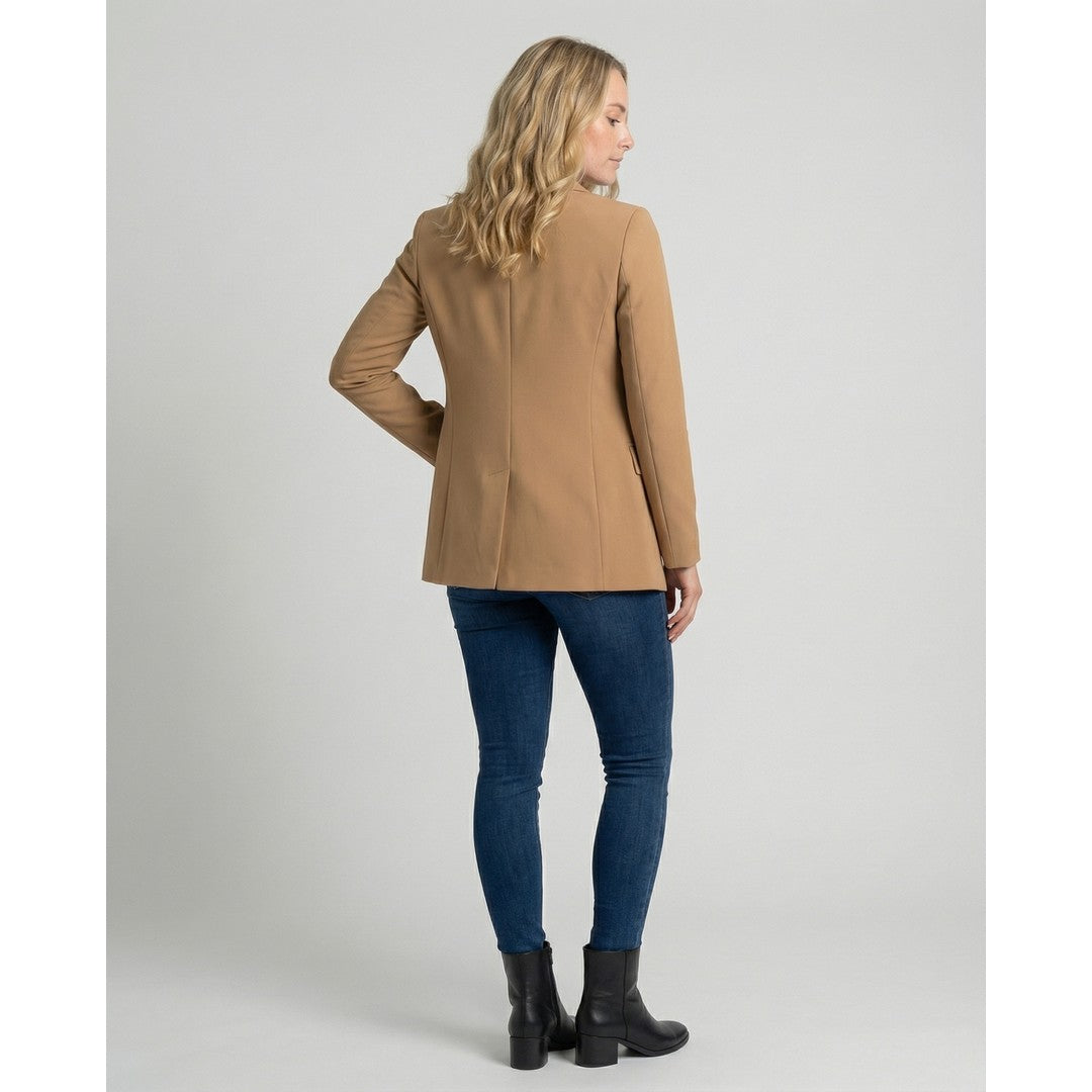 Woman wearing the Ophelia women's elegant blazer, side view
