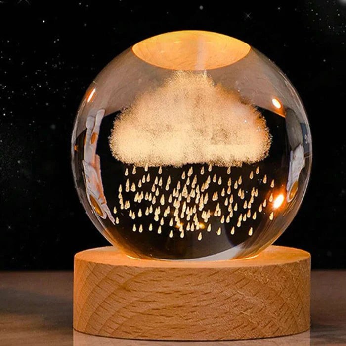 3D engraved glass galaxy sphere night light on a wooden base - product photo 10