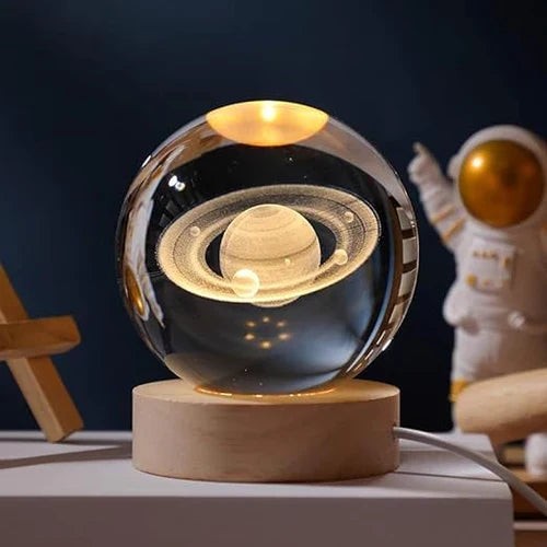 3D engraved glass galaxy sphere night light on a wooden base - product photo 13